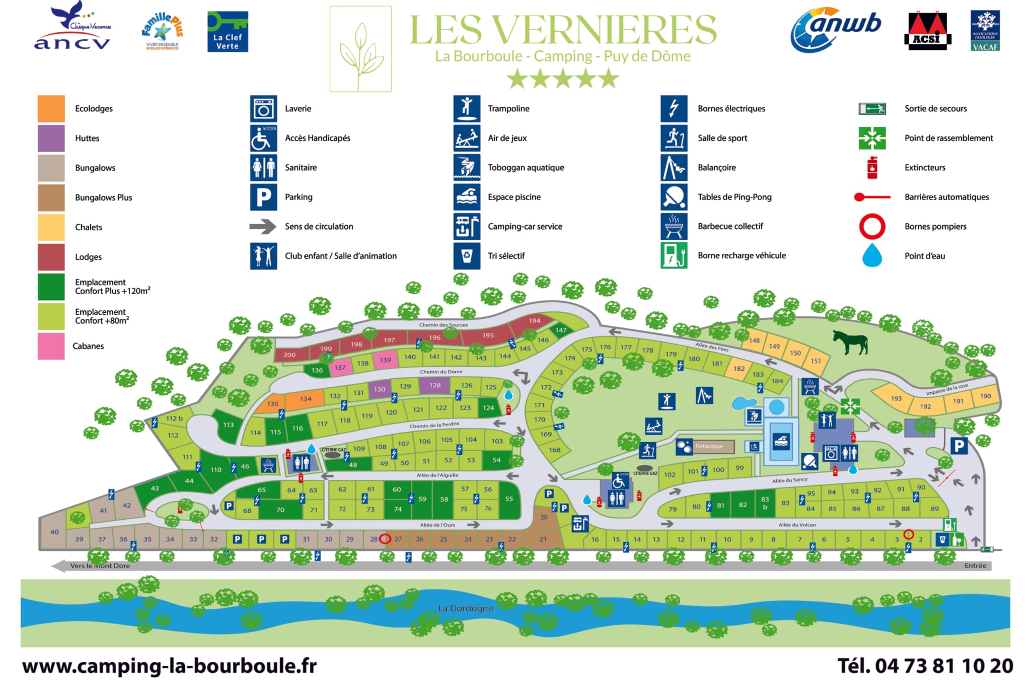 Plan du camping Auvergne Les Vernières
